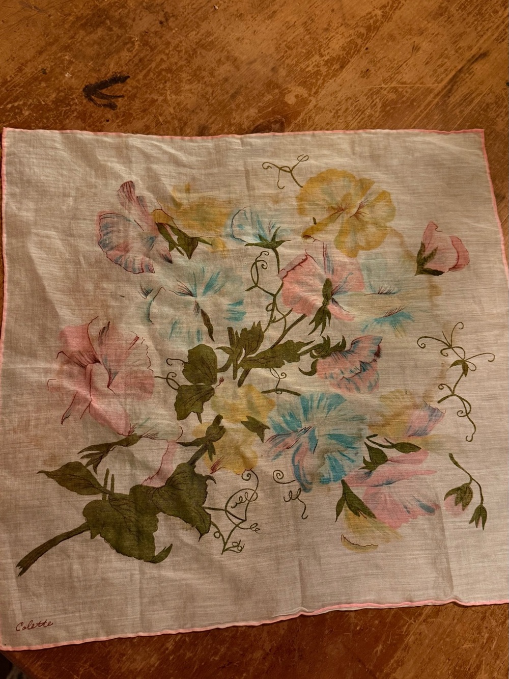 Vintage Colette Floral Printed hankie - Pastel Pink, Blue & Yellow